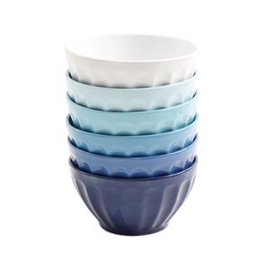Stackable Ceramic Bowls <b>Set</b> of <b>6</b> Ombre Blue White Minimalist Design <b>for</b> Food Serving Home Use - Product Image 3
