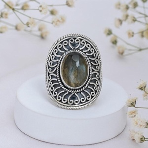 925 Sterling Silver Labradorite <b>Statement</b> <b>Ring</b> Natural Gemstone Vintage Designer Jewelry for Women & Men - Product Image 1