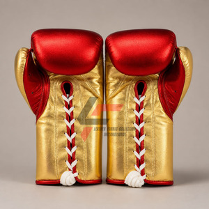 No Boxing No Life Gloves <b>Red</b> And Gold Boxing Gloves Cow Hide Leather Boxing Sparring Gloves For Sale. - Product Image 4