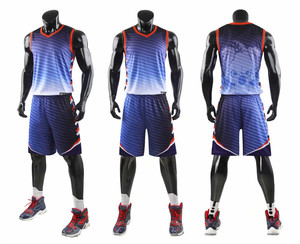 Ensemble de maillots de basket-ball pour hommes imprimés par transfert thermique, col en V, sans manches, évacuation de l'humidité, couleur dégradée, uniforme coupe classique, personnalisable - Product Image 1