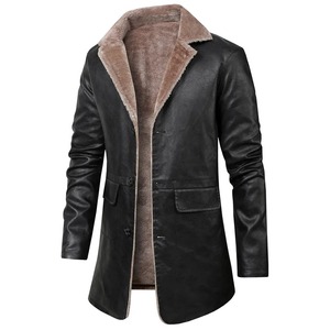 Chaqueta de Cuero PU para Hombre, Estilo Motero, Cuello Camisero, Resistente al Viento, Largo Regular, para Invierno - Product Image 1