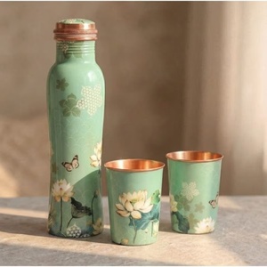 Ensemble de bouteilles d'eau en cuivre avec motif floral oriental, vaisselle portable pour usage domestique - Product Image 2