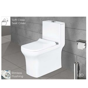 Inodoro de esquina de una pieza, elegante y moderno, de porcelana blanca, 640x360x725mm, inodoro de cerámica para uso comercial en baños. - Product Image 1