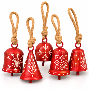 Campanas Navideñas Decorativas de Hierro Color Escarlata Harmony con Diseños Botánicos, Patrones de Diamantes y Siluetas de Campanas Variadas - Product Image 1
