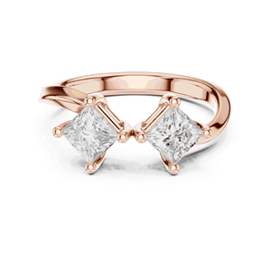 18K Solid Gold Lab grown Diamond Toi Et Moi <b>Twin</b> Princess Cut Unisex Engagement Ring E Color Four Prong Bypass - Product Image 3