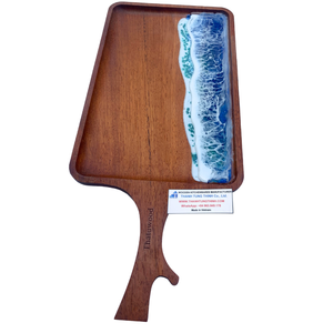 Plateau de service en bois Doowoopu avec résine artistique océanique, rectangulaire, avec poignée, style côtier, ustensiles de cuisine faits à la main, fabriqué au Vietnam - Product Image 4