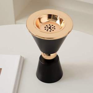 Luxury Black and Gold Hourglass <b>Bakhoor</b> Burner Contemporary Metal Incense Censer with Polished Gold Orb for <b>Oud</b> and Resin - Product Image 1