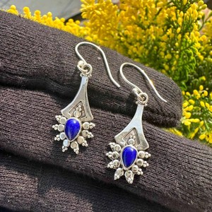 Boucles d'oreilles pendantes en lapis-lazuli faites à la main, argent sterling 925, pierres précieuses naturelles, bijoux cadeau pour femmes - Product Image 3