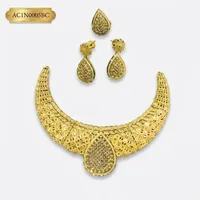Parure Classique Femme Éthiopienne en Laiton Plaqué Or 24K, Collier et Boucles d'Oreilles Goutte d'Eau, Chaîne Maille Cubaine, Bijoux Tendance