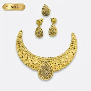 Classic 24K Gold Plated Brass Ethiopian Women's <b>Charm</b> Necklace Earrings Set Flower Box Chain Fashion Necklace - Product Image 2
