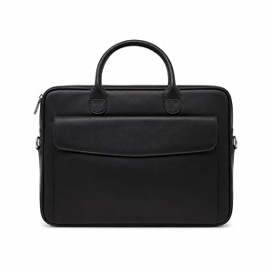 ELYSIAN INDUSTRIES Modern Unisex Genuine Leather Briefcase Solid Black Zipper Closure Soft Handle Adjustable Strap Polyester - Product Image 1
