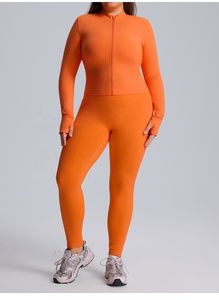 Wholesale Fitness 3 Piece Women Gym Yoga Wear Set Workout Seamless Long Sleeve Sports Suit <b>Crop</b> <b>Top</b> Full Sleeve Zipper Sports - Product Image 2