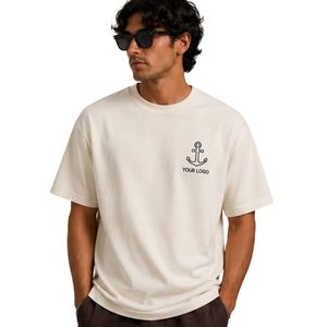 เสื้อยืดโอเวอร์ไซส์สีขาวสำหรับผู้ชาย แขนสั้น ผ้าฝ้าย คอกลม พิมพ์ลายโลโก้สมอเรือ สไตล์ลำลอง สตรีทแวร์ ทรงหลวม แฟชั่นเสื้อผ้าฤดูร้อน - Product Image 1