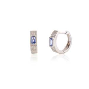 14K Rose <b>Gold</b> <b>Huggie</b> Hoop Earrings with Blue Sapphire and Diamond Cluster - Product Image 5