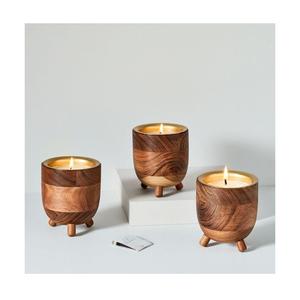 Bougie dans un bol en bois, design personnalisé, style grain de bois, pour décoration intérieure, récipient à bougie. - Product Image 1