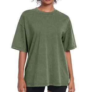 Camiseta de Cuello Redondo para Mujer, Estilo Casual, Lavado Ácido, Efecto Desgastado por el Sol, Manga Corta, Transpirable, Ecológica, 100% Algodón, Corte Regular - Product Image 1