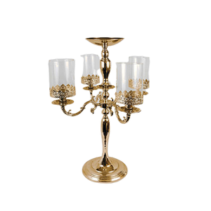 Candelabro de aluminio color oro con chimenea de vidrio, tamaño y forma personalizados, candelabro decorativo para decoración de bodas - Product Image 1