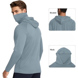 Nouveau T-shirt de pêche à manches longues pour homme avec protection solaire UPF 50, masque facial intégré, gris-bleu, personnalisable et étiquettes privées OEM - Product Image 1