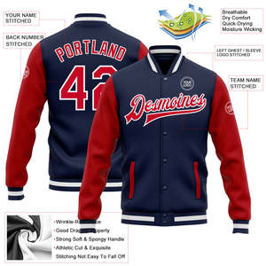 Chaqueta universitaria de béisbol para hombre, estilo Letterman, corta, con mangas de cuero y bordado, fabricante OEM, logotipo personalizado - Product Image 2