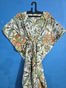 New Floral Lightweight Floral Cotton Kaftan <b>Dress</b> For Women Boho <b>Lounge</b> Wear Comfortable Daily Caftan - Product Image 3