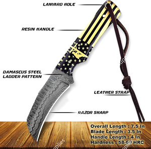 Cuchillo de Acero de Damasco con Hoja Fija Tipo Razor Sharp, para Camping, Caza, Viajes y Senderismo, Personalizable OEM/ODM - Product Image 6