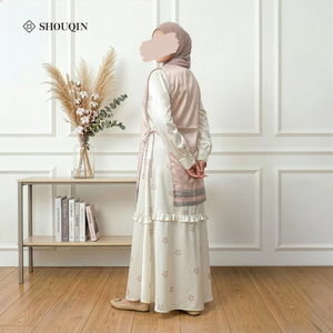 Shouqin Kezia Vestido Gamis Musulmán para Mujer, Satén de Seda, Elegante Estampado Floral, Conjunto Exterior, Abaya Modesta, Tallas XS-XXL, Venta al por Mayor - Product Image 4