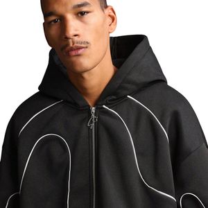 Vente en gros Sweat à capuche zippé oversize en mélange de coton, finition délavée, polaire de poids moyen, passepoil contrastant, manches longues - Product Image 3