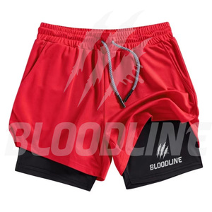 BLOODLINE Men's Black Sport Shorts <b>Mid</b> Waist Elastic Quick Dry Pockets Front Logo Knitted Fabric - Product Image 5