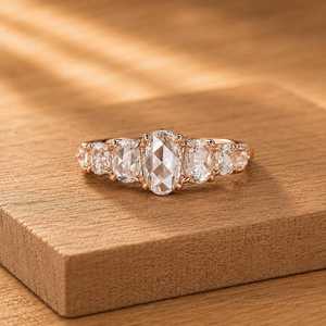 แหวนเพชรทรงกลมและวงรีแบบโรสคัท เพชรเลี้ยงในห้องปฏิบัติการ ทองคำแท้ 10k 14k 18k สีทอง ความใสระดับ E ความสะอาดระดับ VVS แหวนสำหรับวันครบรอบ งานเลี้ยง แหวนแฟชั่นทันสมัย - Product Image 1
