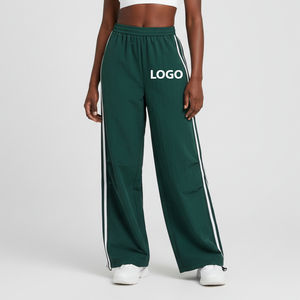 Pantalones deportivos casuales de invierno para mujer OEM, de poliéster/algodón, forro polar, cintura elástica, transpirables, rectos, con cordón alto - Product Image 3