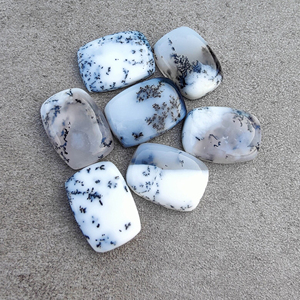 Natural Dendritic Agate Cabochon Rectangle <b>Cushion</b> Shape Calibrated White Black Gemstone - Product Image 1