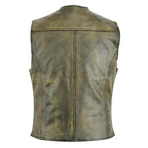 Gilet en cuir véritable pour homme, en cuir de vachette authentique, veste de motard, logo personnalisé, fournisseur d'usine OEM - Product Image 5