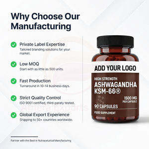 Cápsulas de Extracto de Ashwagandha 1500mg KSM-66, Ingrediente Herbal Estandarizado, Suministro a Granel - Product Image 3