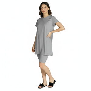 Summer <b>Tights</b> Woman long Tee Shirt Casual Basic Ringer tshirt Ladies Super Soft short set <b>women</b> biker short with side pockets - Product Image 4