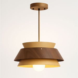 Luminaire suspendu vintage en bois pour îlot de cuisine, salle à manger, hall d'entrée, lampe de plafond en fer noir à intensité variable - Product Image 5