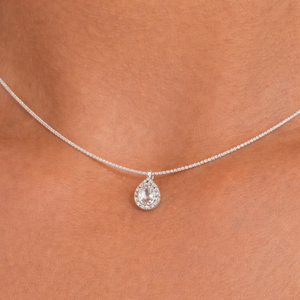 Pear and Round Cut Diamond Halo Pendant Necklace in Solid Gold or Sterling Silver Elegant Tennis Chain Jewelry for Women - Product Image 2