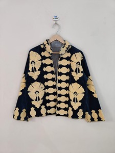 Manteau d'hiver décontracté pour adultes, style chinois, en velours brodé, col mandarin, manches longues, grande taille, motif floral - Product Image 1