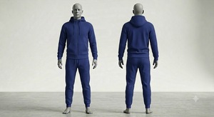 Men's Navy Blue Hooded Tracksuit Set Full <b>Zip</b> Sweatshirt Jogger Pants Casual Autumn Wear Regular Fit Solid Color 100% Cotton - Product Image 1