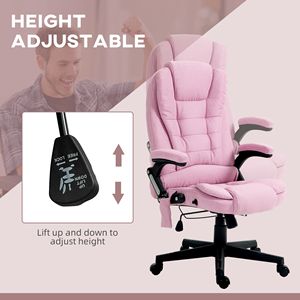 Sedia da Ufficio Reclinabile con Schienale Alto, Massaggio Vibrante e Funzione Riscaldante, Sedia Direzionale in Lino Rosa con Braccioli in PVC e Telecomando - Product Image 5