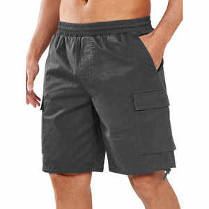 Pantalones Cortos Cargo para Hombre, Color Sólido, Cintura Elástica, Secado Rápido, Tela Oxford, Pantalones Cortos Casuales Tipo Bermuda con Bolsillos - Product Image 1