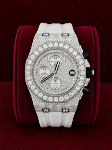 Luxury Moissanite Diamond Hip Hop Watch for Men Full Iced Out Quartz <b>Chronograph</b> Watch White Rubber Strap Custom Logo - Product Image 1
