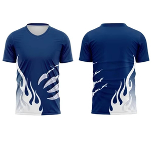 T-shirt à manches courtes pour homme, col en V, bleu, logo sur le devant, tricoté, décontracté, coupe classique, respirant, séchage rapide, 100% coton - Product Image 1