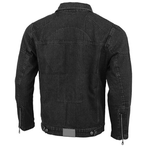 Veste en jean pour homme, style motard, col rabattu, fermeture éclair, coton lavé, coupe classique, couleur unie, poches, vêtements d'automne - Product Image 5