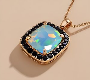 Collar con Colgante de Ópalo Halo, Plata de Ley 925, Chapado en Oro de 14K, con Acento de Espinela Negra, Joyería para Mujer - Product Image 3