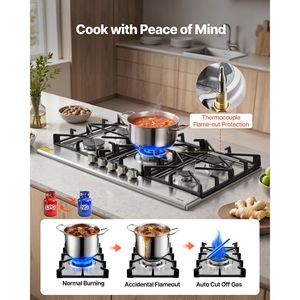 Piano Cottura a Gas Incasso in Acciaio Inox da 36 Pollici con 5 Bruciatori, Max 38300BTU, Convertibile GPL/Gas Naturale, Doppia Alimentazione - Product Image 4