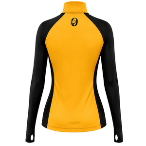 <b>Women</b> Athletic Quarter Zip <b>Top</b> Golden <b>Yellow</b> Long Sleeve Sports Training Shirt Fitted High Collar Thumbhole Performance Wear - Product Image 2