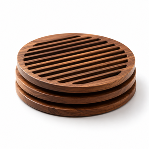 Posavasos Cuadrados de Madera Hechos a Mano con Rayas, Ecológicos, Decoración de Mesa para el Hogar y Vajilla de Comedor - Product Image 2