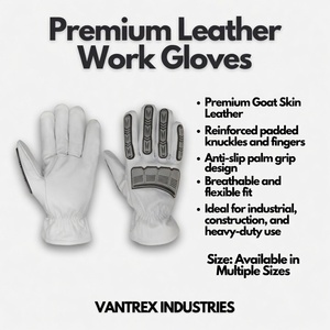 Guantes de Trabajo Resistentes a Impactos de Cuero, Puntas de Dedos Texturizadas Blancas, Antideslizantes, Transpirables, con Puño de Seguridad de 10 milésimas de Grosor, para Uso General - Product Image 5