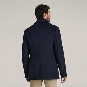 Service OEM - Manteau long en laine bleu marine, style trench, double boutonnage, léger, pour le bureau, formel, avec poche latérale - Product Image 3
