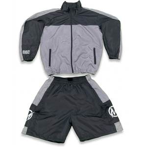 Conjunto de Chaqueta Cortavientos y Pantalones Cortos de Nailon para Hombre, Color Negro y Gris, con Logotipo Personalizado RTS, Transpirable, Clásico, para Verano - Product Image 1